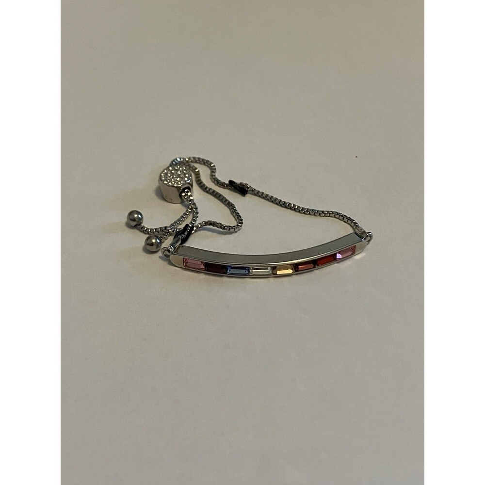 IBB Rainbow Baguette Bar Bracelet Adjustable Slider Silver Tone Crystal Jewelry